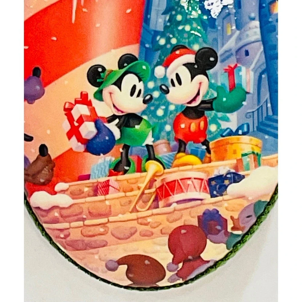 Walt Disney Mickey Minnie Mouse decoupage Christmas ornament ribbon vintage 1998